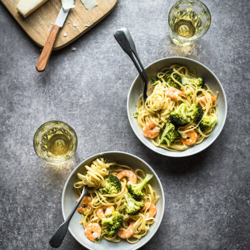 One pot pasta crevettes ail citron brocolis - Lilie Bakery