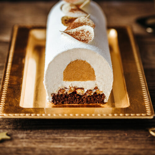 Recette bûche noël vanille chocolat blanc caramel - Lilie Bakery